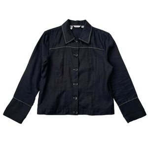 Irish Linen Jacket with Decorative Stitching, Malcolm & Co, Black/White, Sz 10